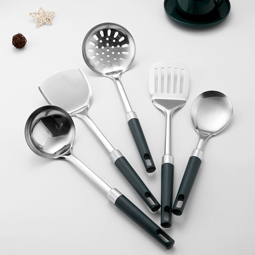 Stainless steel kitchen spatula household cooking spoon steak frying spatula long handle titanium plated cooking spatula kitchen utensil set