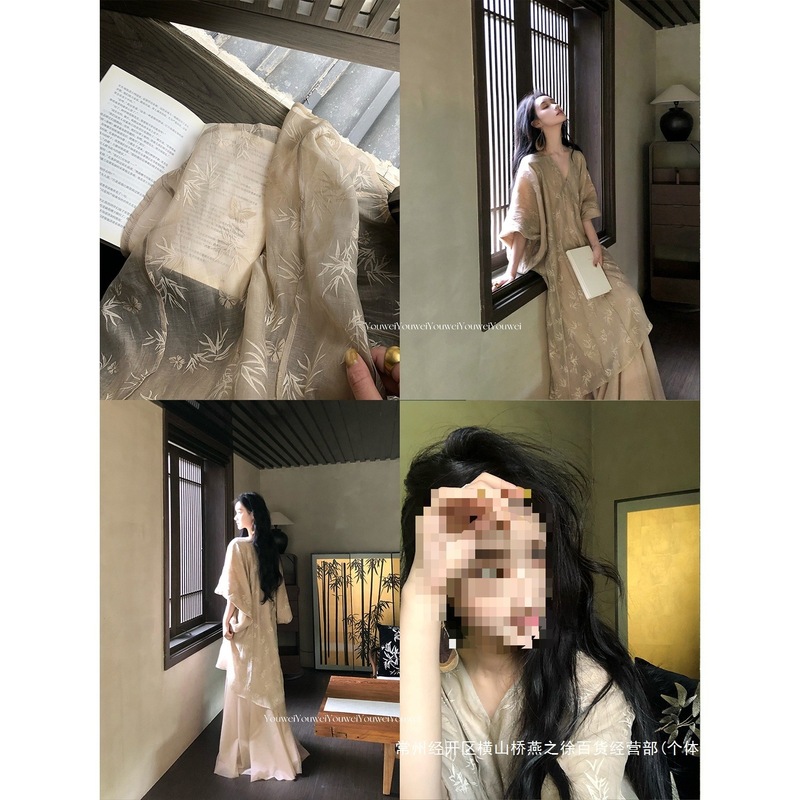 跨境Youwei 夏天巨看连衣裙女夏季薄新中式禅意风碎花长裙子|undefined