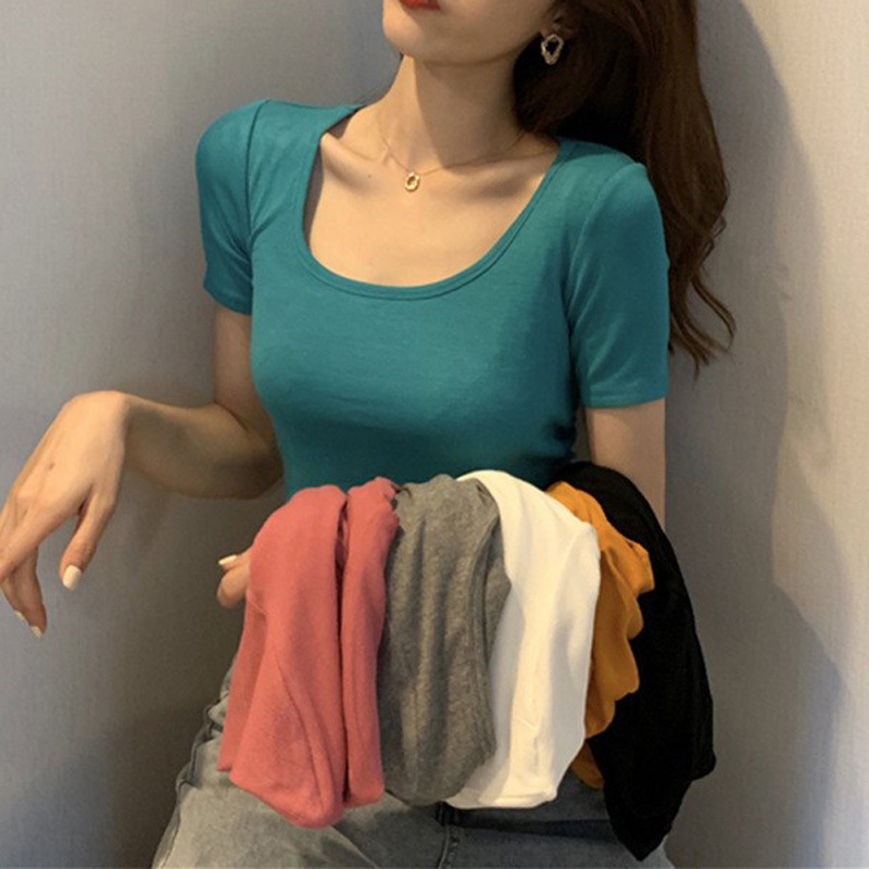 Bottoming Shirt for Women 2025 Summer New Short-Sleeved T-Shirt Women's Korean Style Slim-Fitting Navel-Baring Top Women's Clothing Wholesale