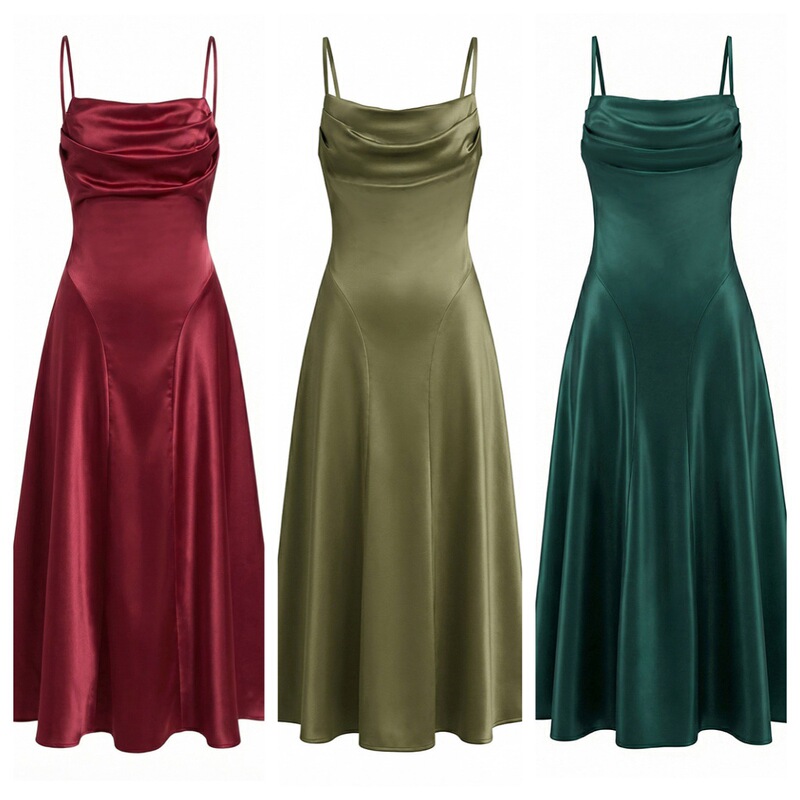 New French-Style Fishbone Lace-Up Solid Color Elegant Sexy Spaghetti Strap Square Neck Satin Bodycon Dress Trendy New French-Style Fishbone Lace-Up Solid Color Elegant Sexy Spaghetti Strap Square Neck Satin Bodycon Dress Trendy