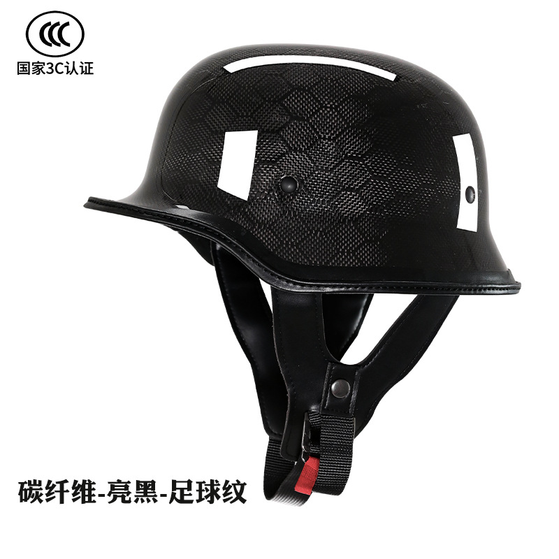 Medio casco de fibra de carbono casco de pala retro casco de motocicleta de crucero locomotora casco de soldado alemán certificado 3C
