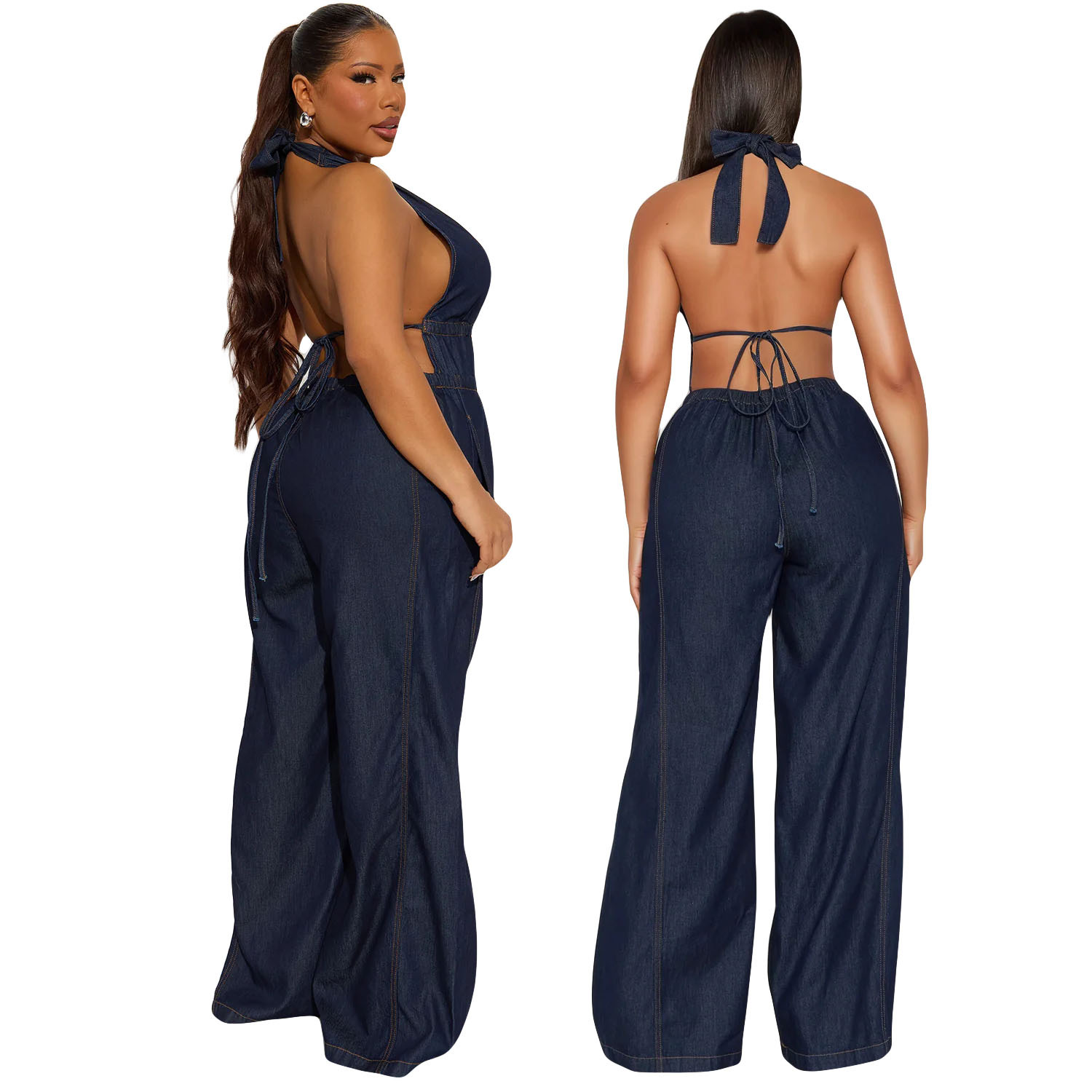Slim Waist Washed Denim Jumpsuit Sleeveless Overall For Women American Style Straight Loose Fit_ecoleips.com