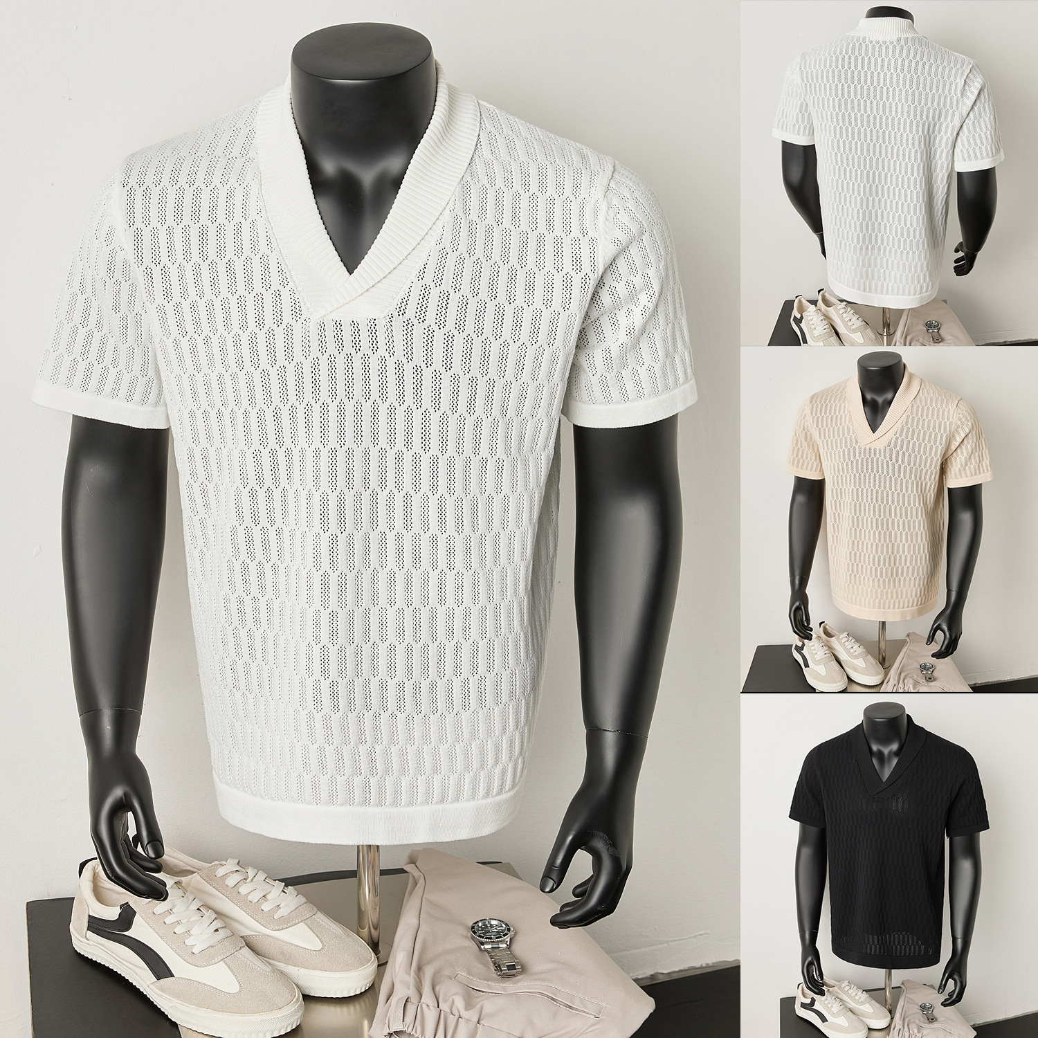 Polo camiseta de punto camiseta de manga corta hombre solapa hueco viejo estilo de negocios delgada camiseta de hielo fábrica al por mayor
