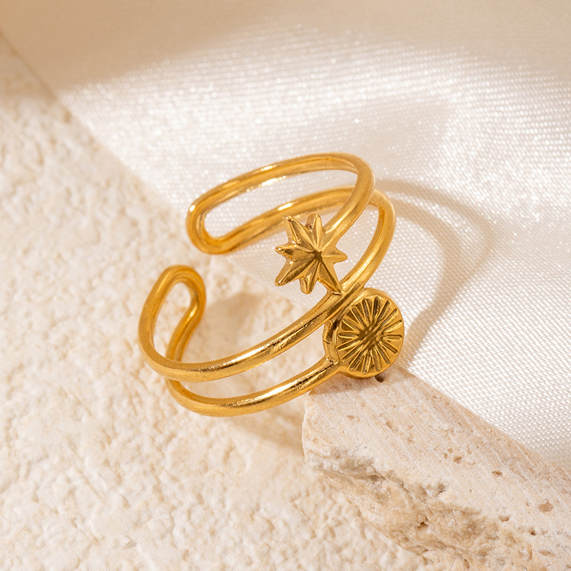 10g Weight Electroplated Gold Plating Process Golden Plated Plating Material Stone-Free Inlay Material Open Rings, Rings Classification 1 Piece Quantity Holiday, Daily Occasion 201 Stainless Steel Material Leaf, Heart Shape Pattern Women's Gender Lady Style Plating Craft Wholesale Jewelry Lady Leaf Heart Shape Floral Titanium Steel Plating Open Rings 17