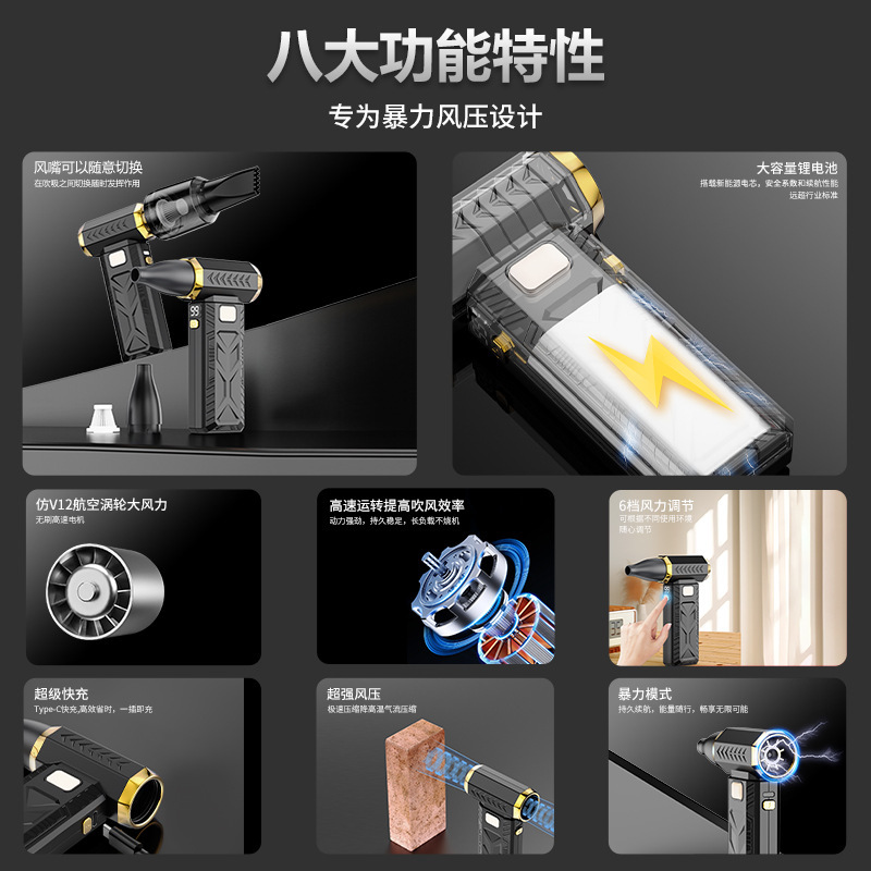 新しい暴力的なハンドヘルド小型ファン、吹き込みと吸引を統合した多機能屋外ポータブル高速タービン超強風卸売|undefined