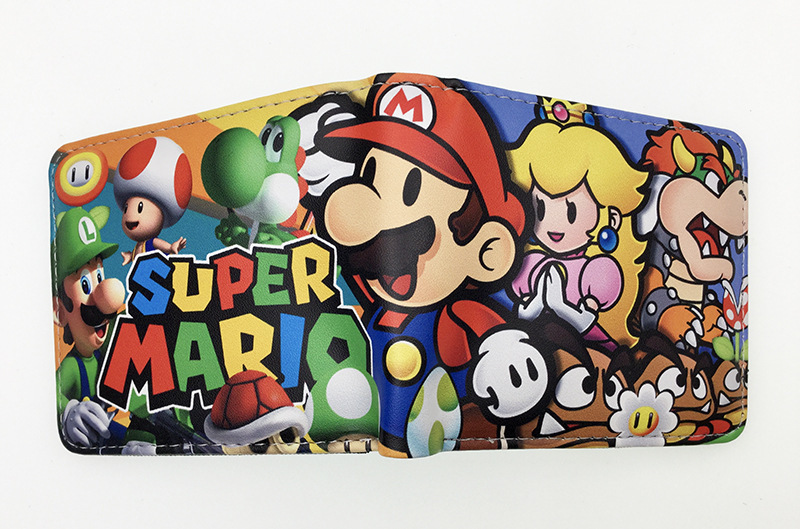 Nuevo Super Mary cartera corta Super Mario estudiante unisex pu cuero Snap cartera