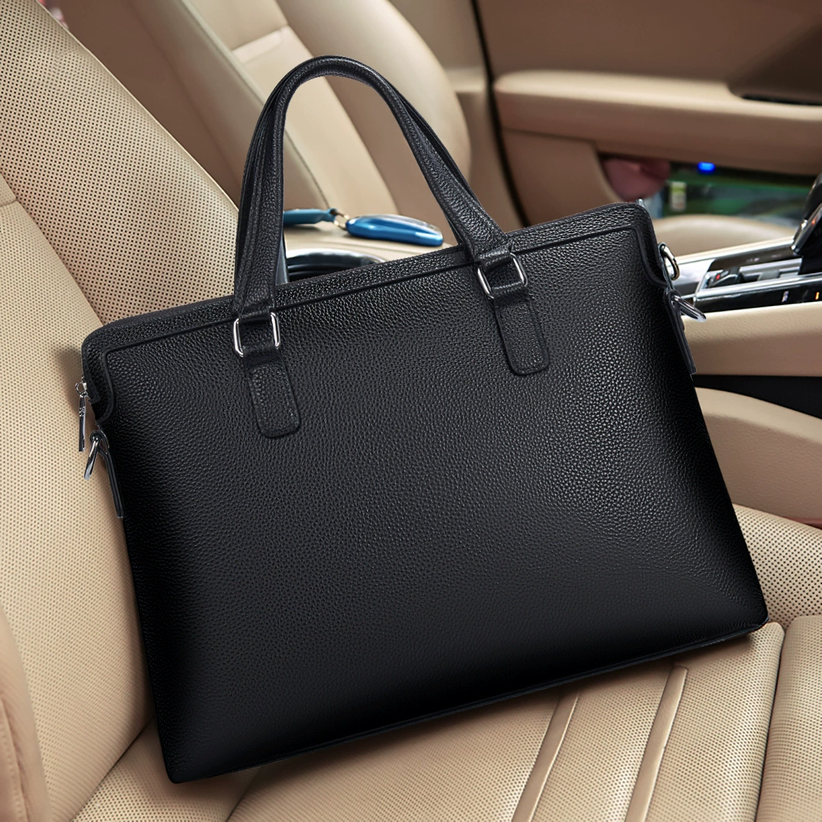 Leather purse, capacious bag for leisure, cowhide, genuine leather