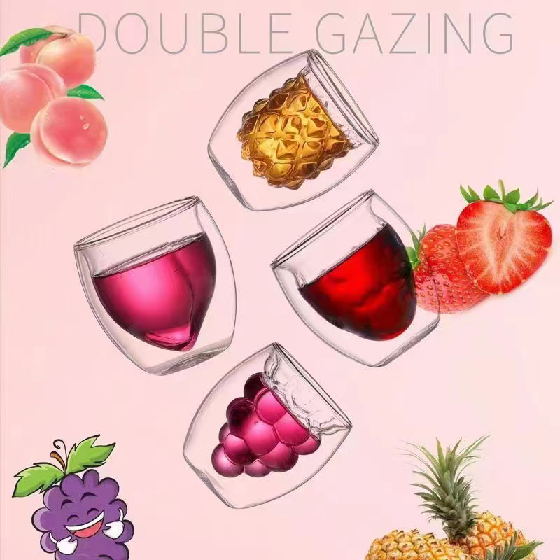 Factory Wholesale Ins Style Creative Double Glass Water Cup Fruit Shaped Cup Coffee Juice Cup Household Drinking Cups