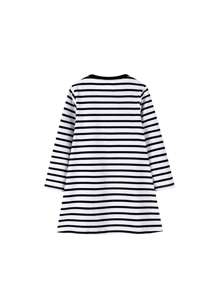 Vestido de niña otoño y invierno nuevo estilo europeo y americano rayas de manga larga vestido de princesa de cuello redondo casual ropa infantil