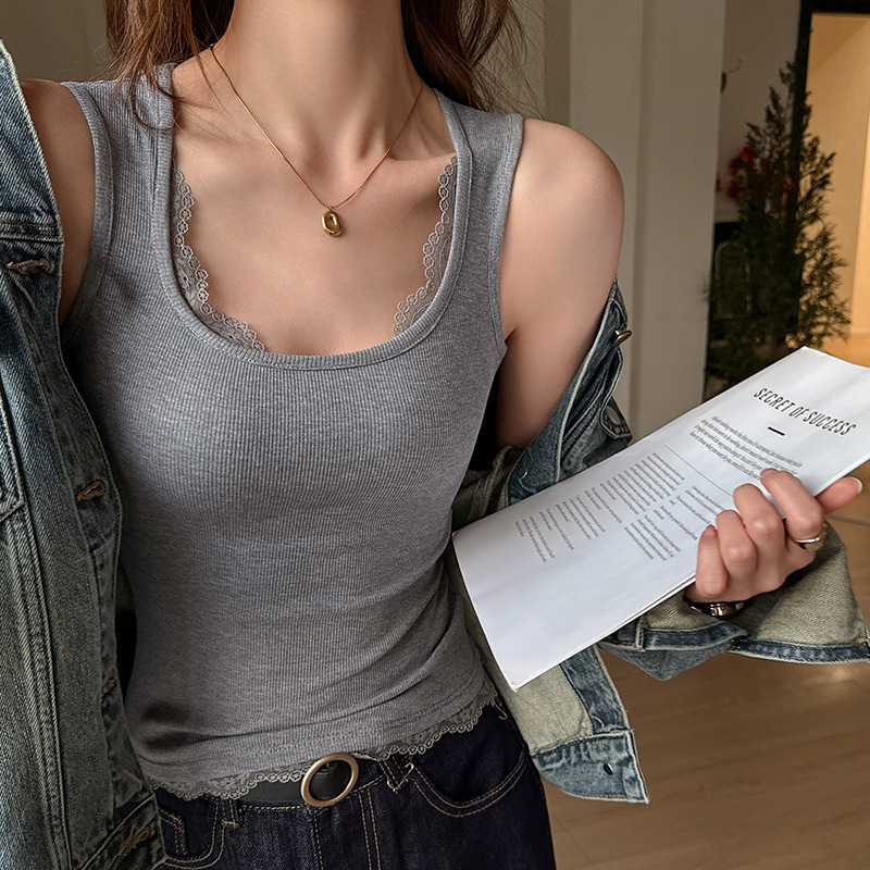New Style I-Shaped Camisole Vest for Women, Spring and Summer Sleeveless Inner Wear with a Stylish Lace Splicing Square Neck Design, Suitable for Outerwear