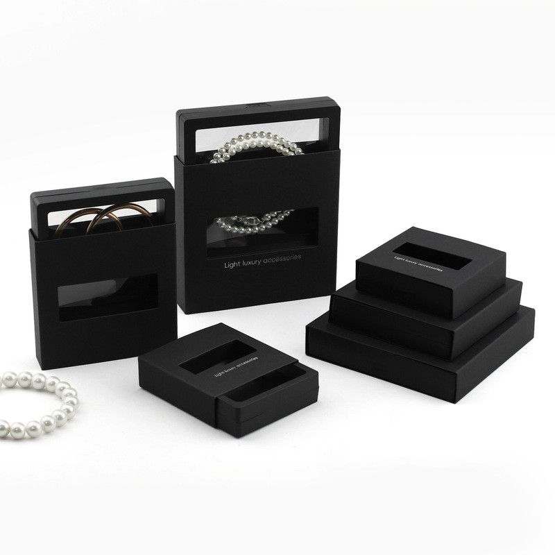 in stock wholesale envelope suspension box black cardboard anti-oxidation display jewelry box pe film ring earring bracelet
