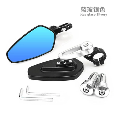 Motorcycle rearview mirror – Retro modified motorcycle foldable - cnc-aluminum-alloy-hand-mirror-silver-blue-glass