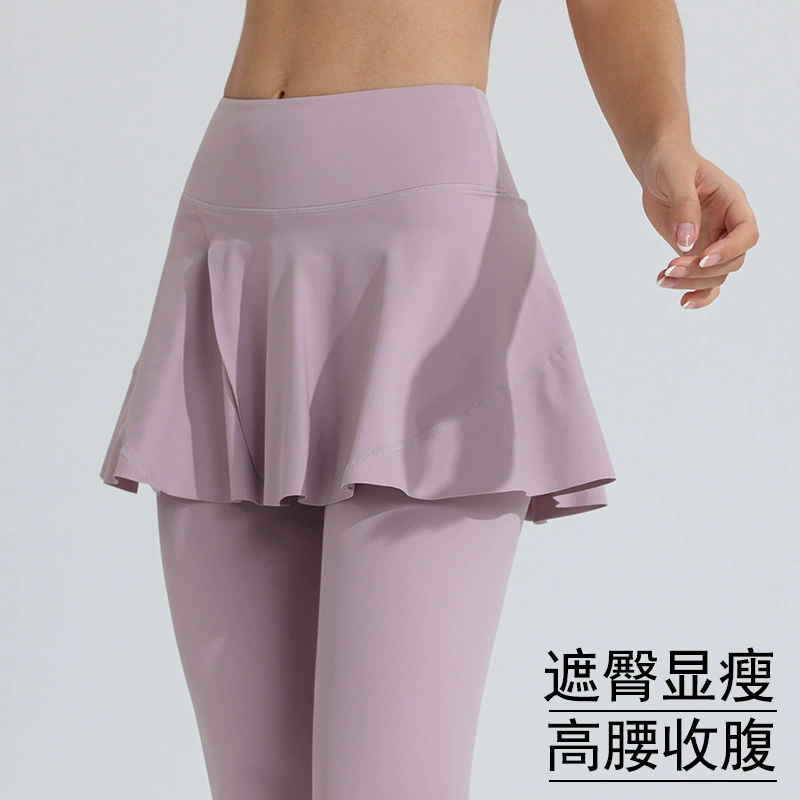 Трансграничные штаны для йоги женские поддельные два с высокой талией фитнес-быстрохнущий бег карманы спортивные юбки расширенный чувство обтягивая брюки