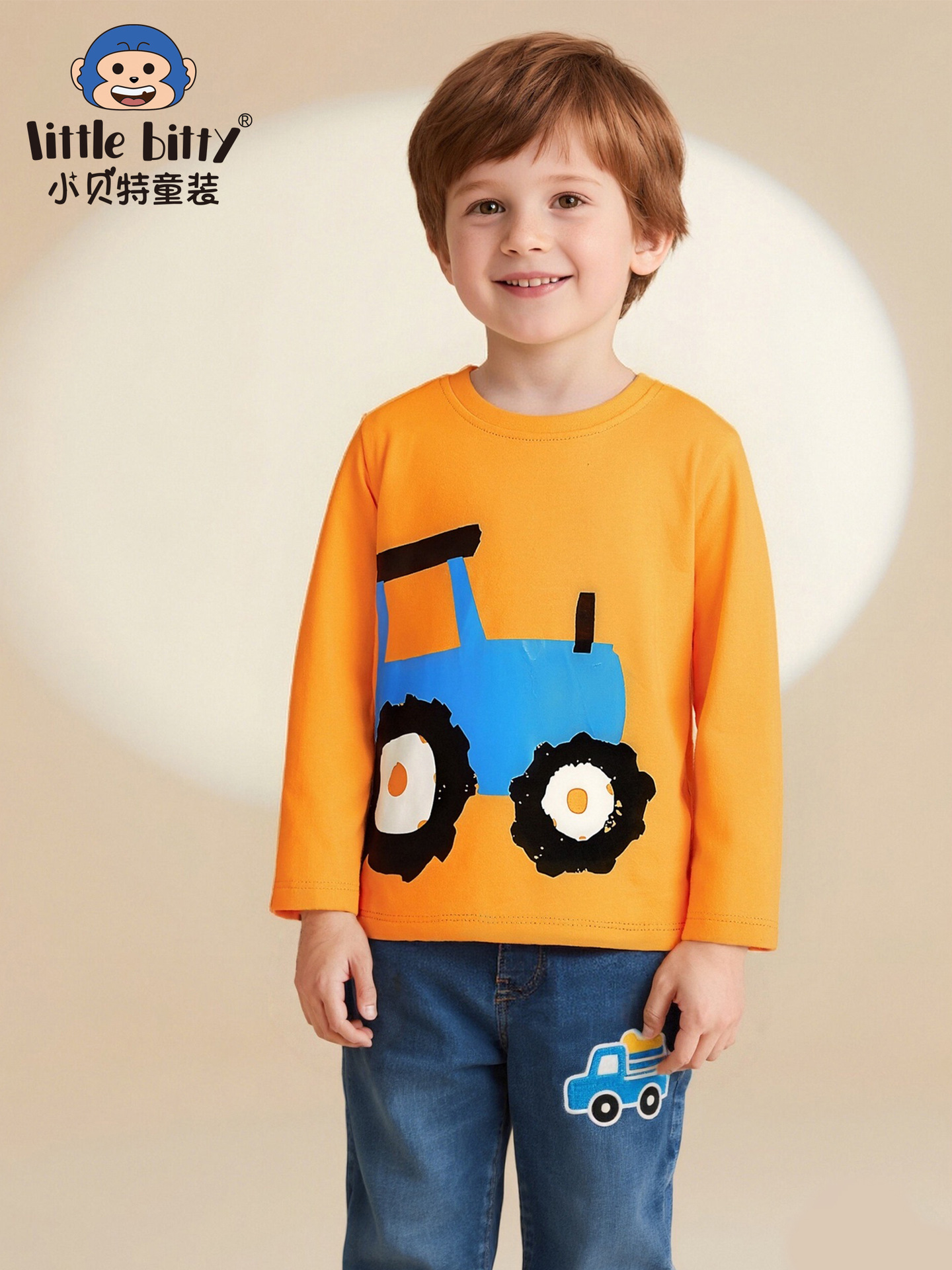 25 Autumn and Winter Kidsren's T-Shirt Tops European and American Fashion Boys' Round Neck Long-Sleeved T-Shirts Car Printing Cross-Border Supply