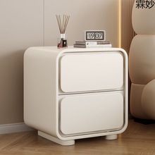b7奶油风床头柜皮质简约现代小型卧室实木床边柜极简易免安装收纳