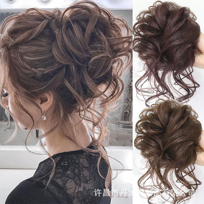 European and American Cross-Border Foreign Trade Wholesale Long Hair Wig Artificial Hair Cocktail Messy Bun Elastic Ball Hair Bun