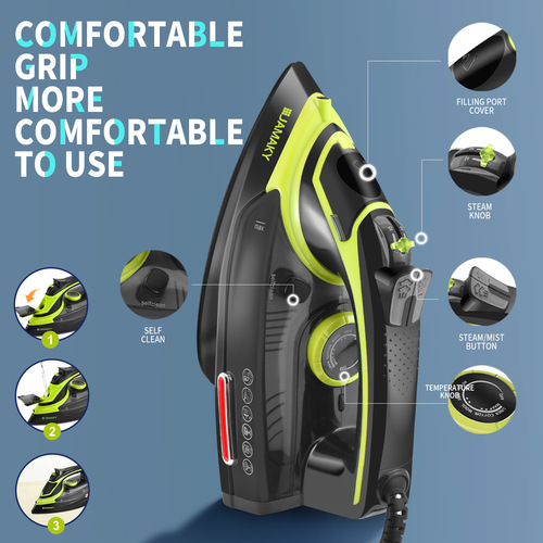 JAMAKY Household Handheld Steam Iron, Dual-Purpose Dry and Wet Iron, 2000W High Power Quick Wrinkle Removal