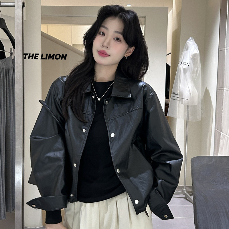 THE LIMON柠檬绿茶2025秋季新款设计感pu皮衣外套夹克短款上衣女|undefined