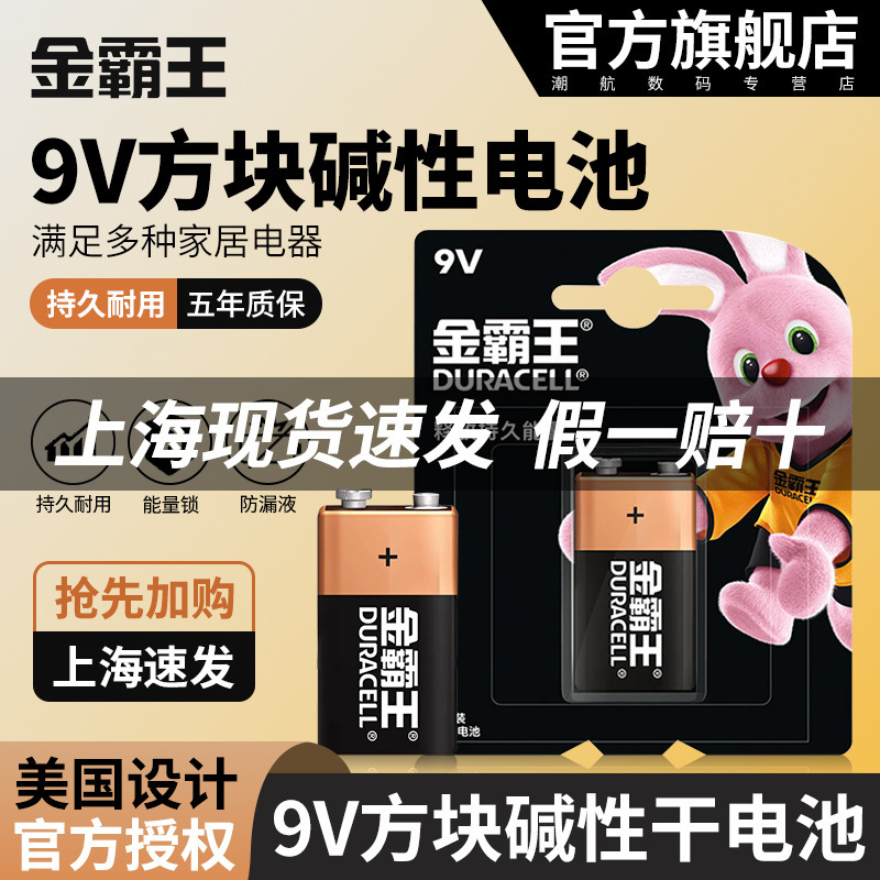 Duracell 9V Square Battery Nine Volt Alkaline Dry Battery for Universal Universal Guitar Microphone