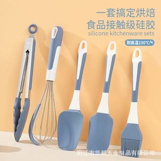 双色硅胶烘焙5件套搅拌刮刀奶油铲刀硅胶食物夹油刷烘焙工具用品