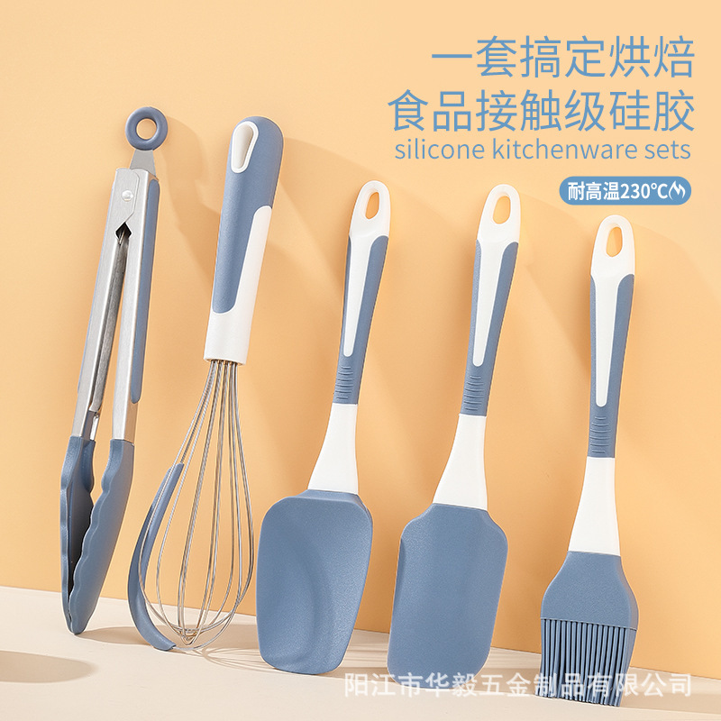Silicone de doble color 5 piezas set cuchilla de goma cuchilla de crema cuchilla de silicona abrazadera de alimentos cepillo suministros de herramientas de horneado