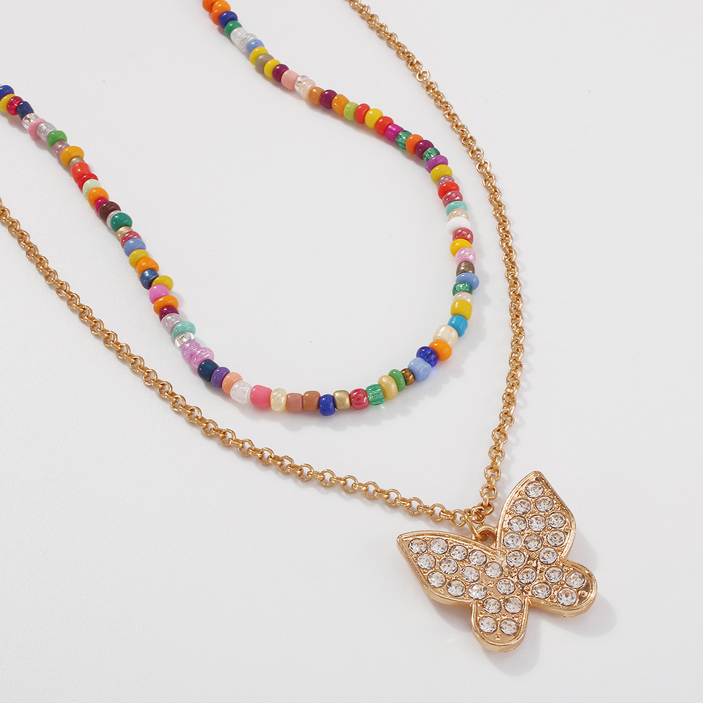 Rétro Alliage Couleur Miyuki Perle Multicouche Papillon Pendentif Collier En Gros Nihaojewelry display picture 8