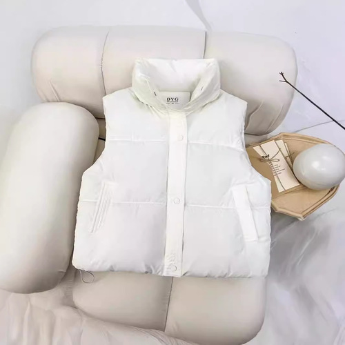 Women's Autumn/Winter Korean-Style Loose Cotton Vest with Stand Collar, Solid-Color Cotton Padded Waistcoat/Outerwear