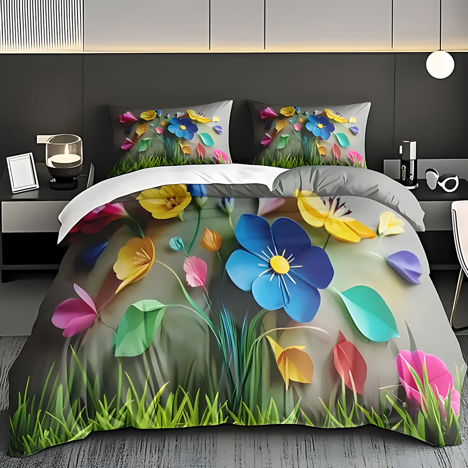 TEMU / JIT visita a casa transfronteriza colorida flor temática suave HD digital impresión kit de edredón