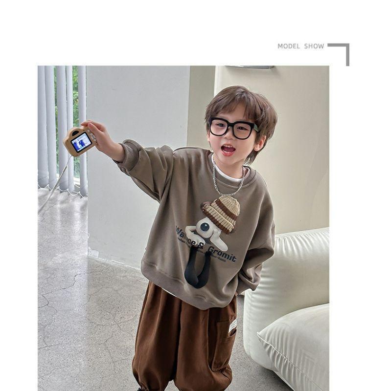 Set with Velvet 2024 New Style, Small Medium sized Boys' Autumn and Winter Casual Handsome Sports Two piece Set, Trendy_voghion.com