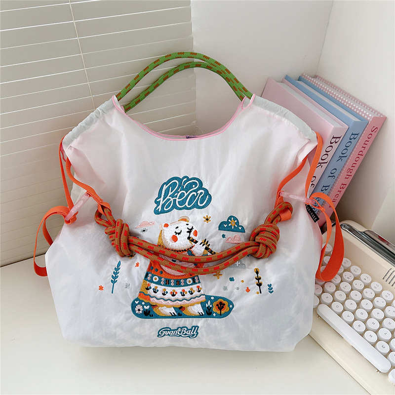 オリジナルの脇下バッグ環境保護ショッピングバッグ絶妙な刺繍防水ナイロンショッピングバッグ手提げレディースショルダーバッグ|undefined