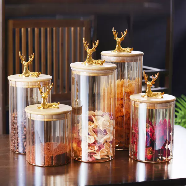 Cross-border Elk Head Stripe Sealed Jar High Borosilicate Glass Storage Jar Grain Storage Jar Coffee Dried Fruit Jar