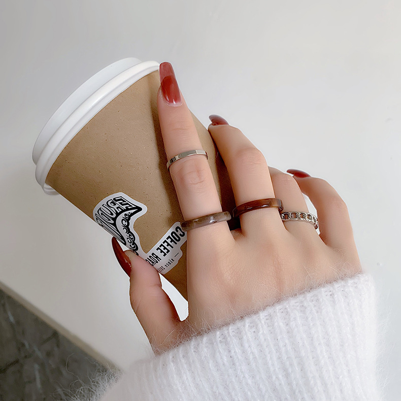 Fashion Four-piece Chain Alloy Acrylic Ring display picture 2