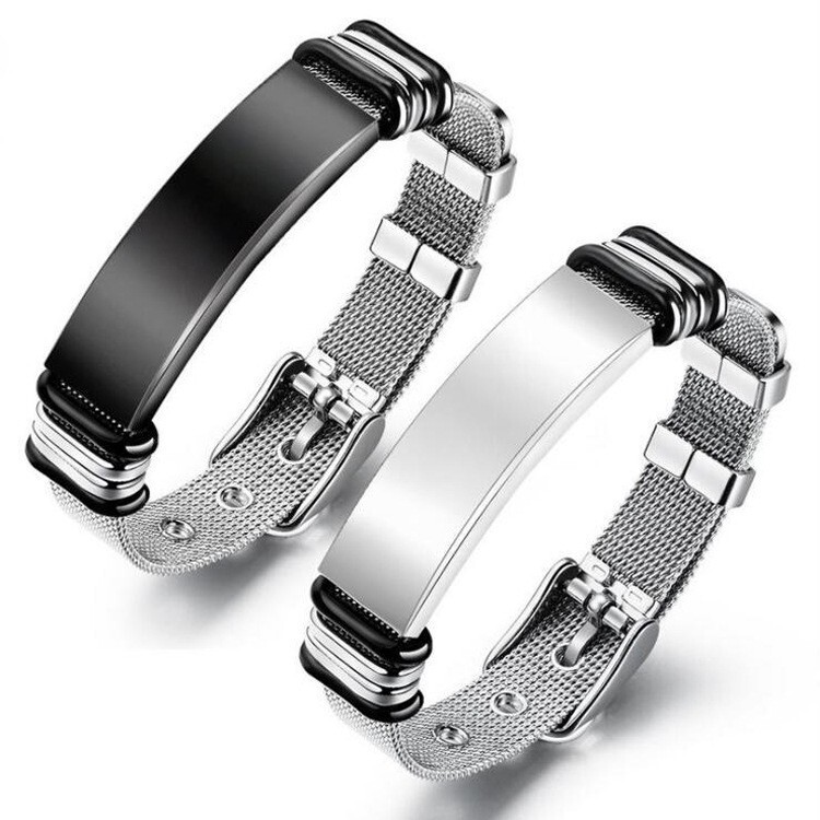 Cross-Border Jewelry Thickeneded 201 Stainless Steel Men's Bracelet Fashion Mesh Strap Curved Brand Personalized Engraving Couple Bracelet