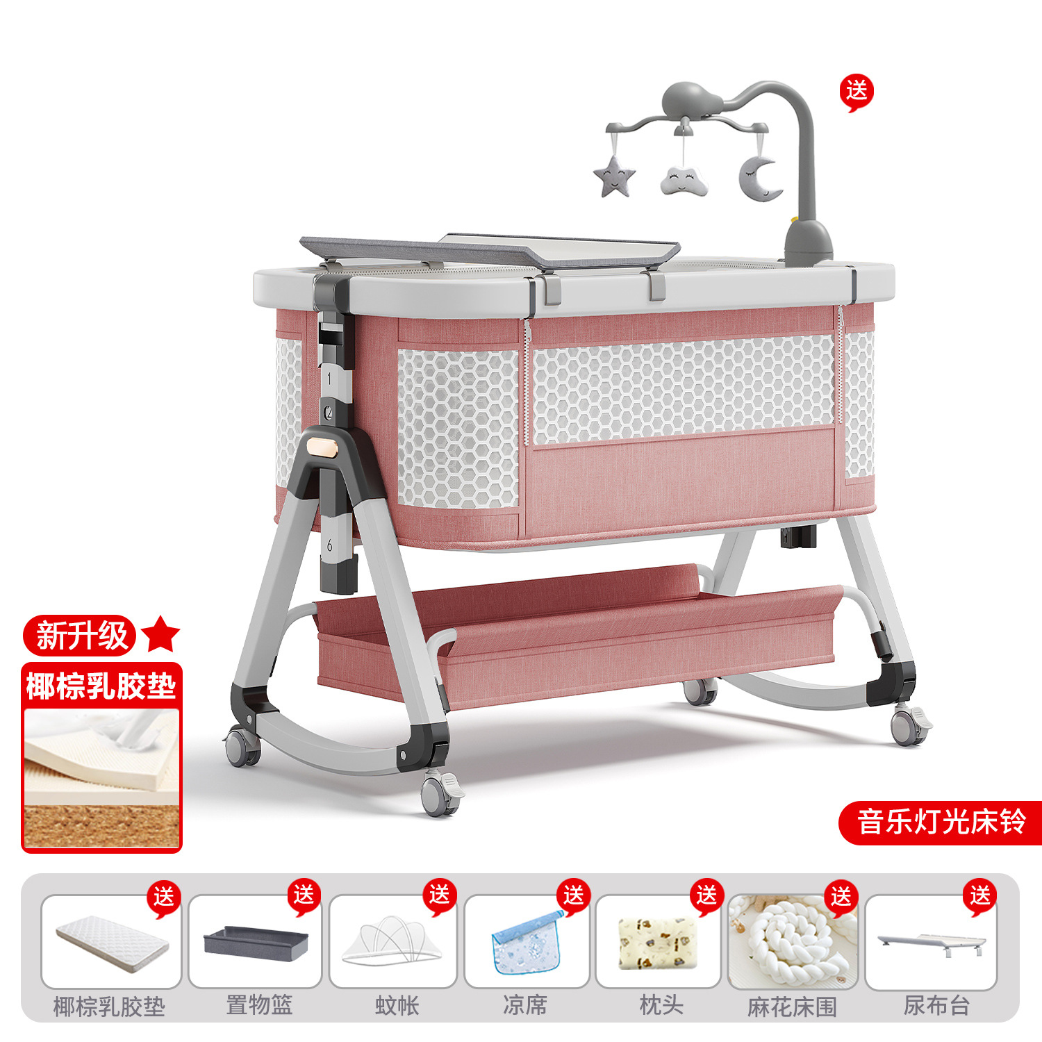 Cama de bebé móvil portátil cuna cama plegable multifuncional BB cama para recién nacidos empalme cama grande