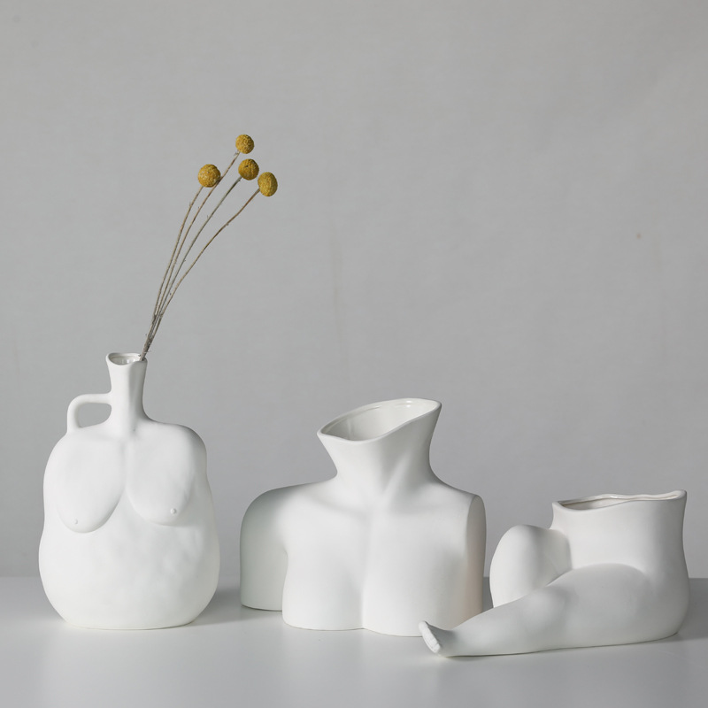 Nórdico liso de cerámica florero blanco decoración cuerpo Arte Abstracto decoración del hogar Decoración suave arreglo floral