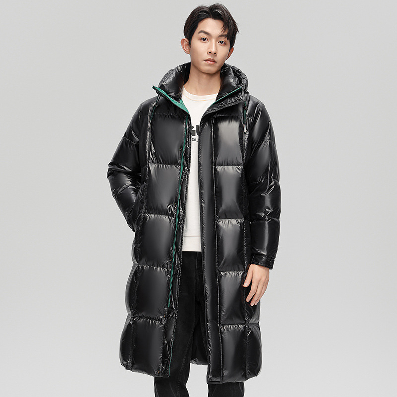 [New National Standard % White Duck Down-Down Jacket] High-Quality Ski Jacket Glossy Hooded Outwear Mid-Length down Jacket