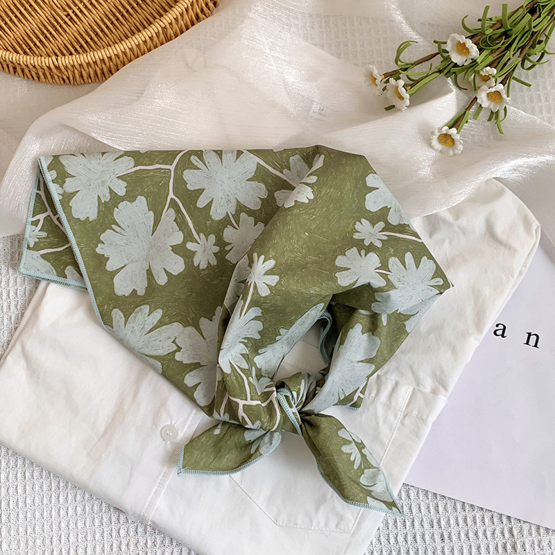 Bufanda de seda, bufanda cuadrada pequeña, nueva bufanda de seda literaria fresca, bufanda, bolso floral dulce, pañuelo en la cabeza, cinta para el cabello, serpentinas para el cabello