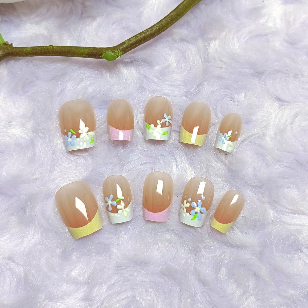3D en relieve floral tipo ballet usar uñas frescas y dulces manicure francesa 10 piezas de manicure falsa de talla dividida image 4