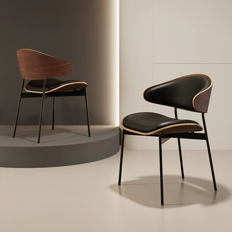 Italian Minimalist Dining Chair, Modern Simple Meeting Chair, Light Luxury Solid Wood Desk Chair, Mid-Century Style Leather Upholstered Backrest Chair