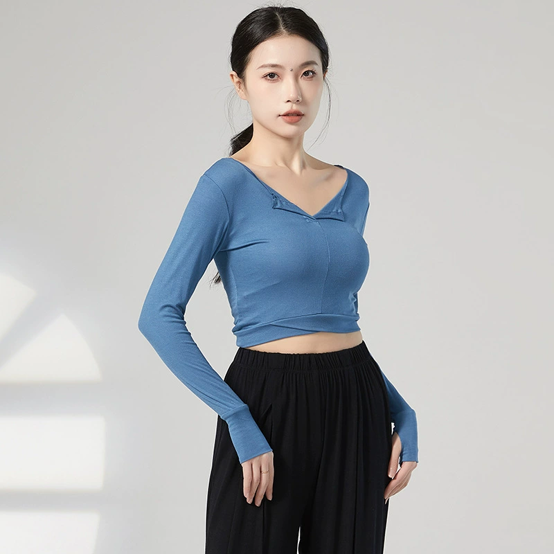 Современный танцевальный костюм с длинными рукавами и пальцами, топ с рифмой, одежда для классических танцев, женские тренировочные танцевальные брюки