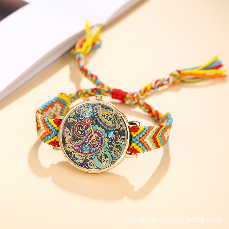 Cross-Border Foreign Trade New Women's Hand-Woven Quartz Bracelet Watch Fashion Flower Pattern Retro Drawstring Watch Watch