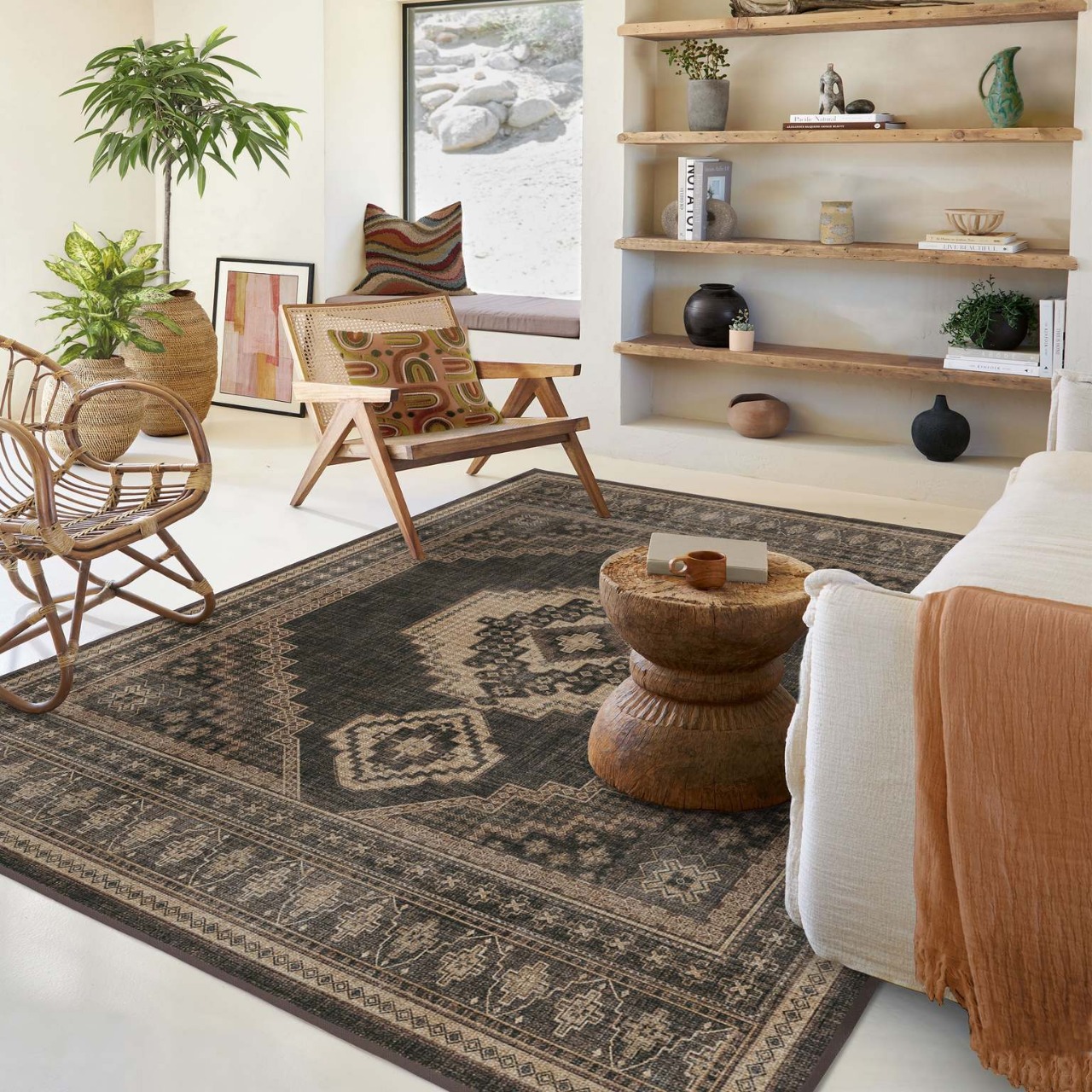 Vintage-Teppich im nordischen Boho-Stil mit französischem Retro-Muster für Wohnzimmer, rutschfester Bettvorleger für Schlafzimmer, pflegeleichte Sofa- und Couchtischmatte_voghion.com