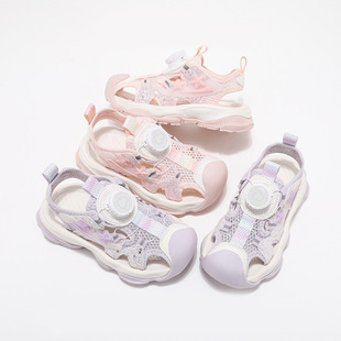Children's Rotating Button Shoes 2025 Summer New Girls' Toe-Toe Beach Shoes Mesh Breathable Princess Sandals