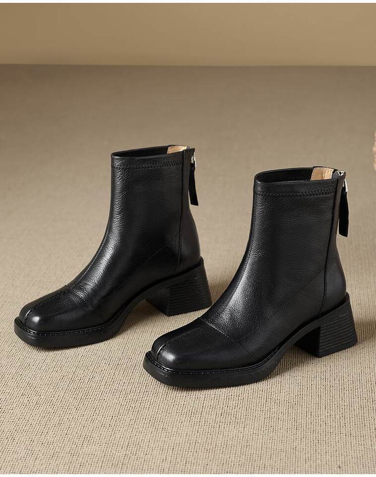 Bốt ngắn nữ mũi vuông da bò gót dày 6 cm khóa kéo sau — Màu nâu (lớp lót nhung 6cm) có sẵn hàng, Màu nâu (lớp lót đơn 6cm) có sẵn, Màu đen (lớp lót nhung 6cm) có sẵn hàng, Màu đen (lớp lót đơn 6cm) có sẵn hàng chi tiết 22
