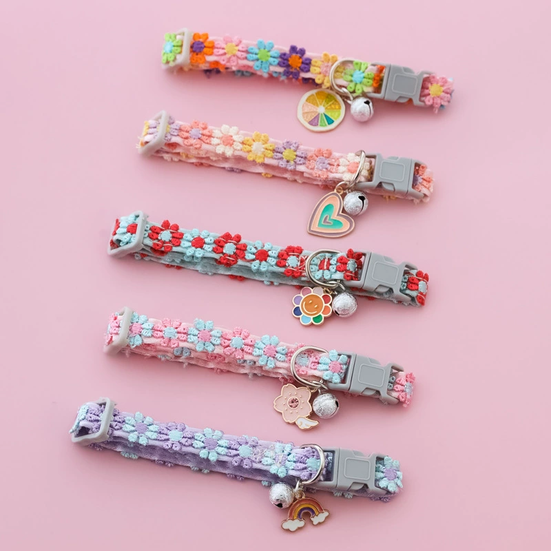 Домашние животные ошейник кошачий собачий колокольчик регулируемое ожерелье украшения цветы лимон сакура любовь радуга милая