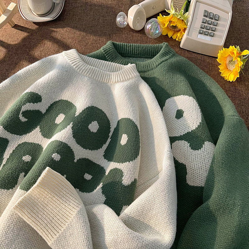 Crewneck Sweater Men's Autumn and Winter American Loose Trendy Brand Couple's Knitwear Japanese Style Retro Lazy Style Sweater Jacket