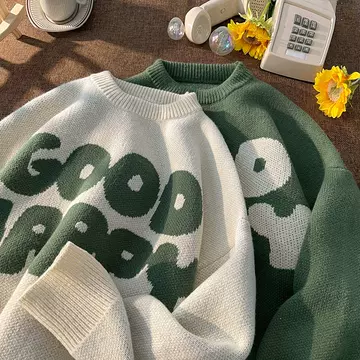 Crewneck Sweater Men's Autumn and Winter American Loose Trendy Brand Couple's Knitwear Japanese Style Retro Lazy Style Sweater Jacket - ShopShipShake