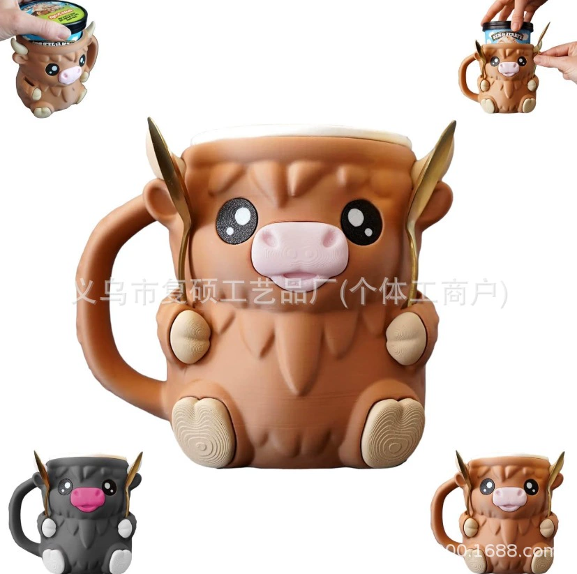 Cross-border Highland Cow - поддержка пинты льда, милая чашка для мороженого Highland Cow