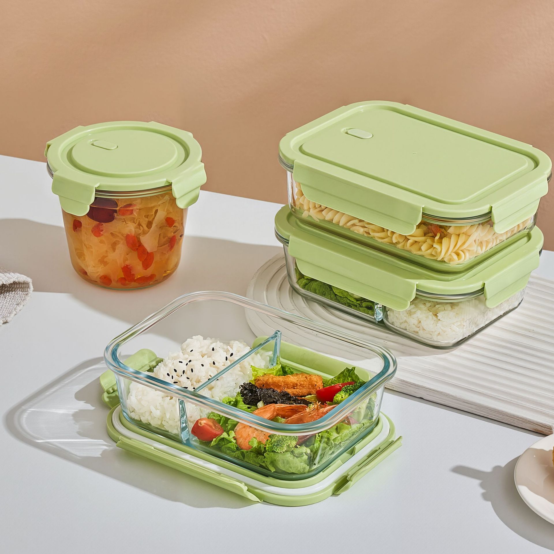 Caja de almuerzo aislante especial para trabajadores de oficina Caja de almuerzo portátil caja de preservación fresca puede ser calentada por microondas caja de almuerzo de vidrio envasado