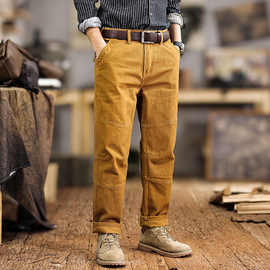 美式复古重磅工装裤男春秋款宽松直筒休闲长裤纯棉拼接户外伐木裤